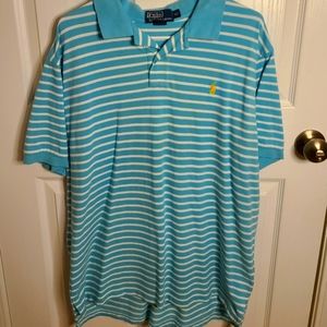 Teal and White Men's Polo Shirt